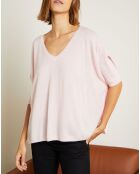 Pull poncho 100% Cachemire Marilyn Col V rose poudre